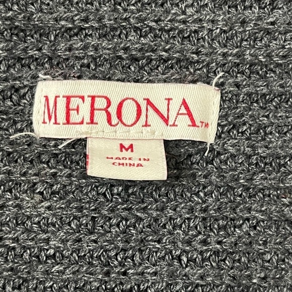 MERONA Women's Charcoal‎ Grey Ribbed Knit Draped Front Open Poncho Cardigan M - Picture 5 of 7